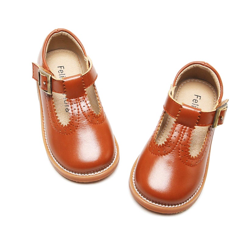 Felix & Flora Toddler Little Girl Brown Mary Jane Dress Shoes - Ballet Flats for Easter Flower Girl Party School Shoes(Brown,7 Toddler) - Image 1